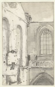 Näkymä Nieuwe Kerkin risteyksestä Amsterdamissa vuoden 1645 palon jälkeen tekijältä Roelant Roghman (attributed to)