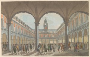 Pörssi Amsterdamissa, noin 1825 The Beurs in Amsterdam / La Bourse à Amsterdam (otsikko esineessä)