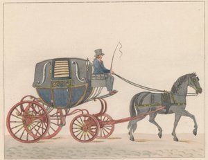 Hevoskärryt Amsterdamissa, noin 1825 Amsterdamsche Huurkoetsje tai Moped / Un Fiacre de Louage en usage à Amsterdam A ij connu sous la nom de Brommertje (otsikko esineessä)