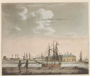 Rijkswerf Willemsoord, cap a 1825 Vista de Willemsoord al clar - prop del Nieuwendiep, i l