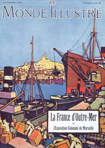 Le Monde Illustre -lehden erikoisnumeron etukansi, joka käsittelee Marseillen kansainvälistä merentakaista näyttelyä vuonna 1922 (värilitografia).