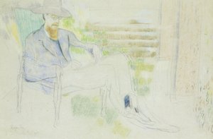 Lytton Strachey kirjoittaa puutarhassa, tekijältä Roger Eliot Fry