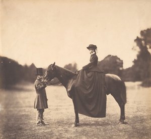 Nainen hevosen selässä, 1850-luku.