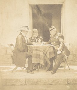 Sotaneuvosto Mamelonin sieppauksen aamuna. Lordi Raglan, Omar Pasha, M..., 1855. tekijältä Roger Fenton