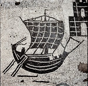 Laiva Ostian satamassa (mosaiikki tekijältä Roman