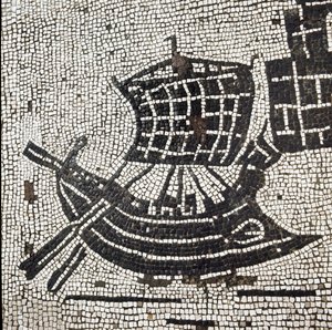 Laiva Ostian satamassa (mosaiikki tekijältä Roman