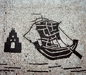 Laiva Ostian satamassa (mosaiikki tekijältä Roman