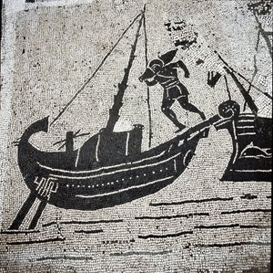 Cagliarin laiva palaamassa Ostian satamaan (mosaiikki tekijältä Roman