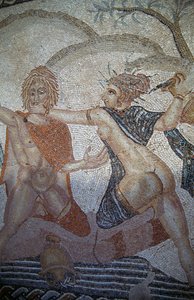 Nymfit sieppasivat Hylaksen, mosaiikki Venuksen talossa roomalaisessa Volubilisin kaupungissa (UNESCOn maailmanperintöluettelo) tekijältä Roman