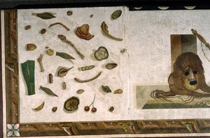 "Asarotos" (Lahjaamaton lattia) Haraklitonin signeeraama mosaiikkifragmentti Roomasta, 2. vuosisadalta jKr., Rooma tekijältä Roman