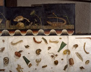 "Asarotos" (Lahjaamaton lattia) Haraklitonin signeeraama mosaiikkifragmentti Roomasta, 2. vuosisadalta jKr., Rooma tekijältä Roman