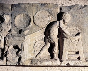 Bareljeef, joka kuvaa leivän valmistusta, roomalainen, 2.-3. vuosisadalla jKr tekijältä Roman