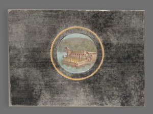 Mustapohjainen freskofragmentti maisemalla Tondossa, 50-79 jKr (fresko) tekijältä Roman