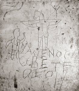 Jumalaa pilkkaava graffito ristiinnaulitsemisesta (kivi)
