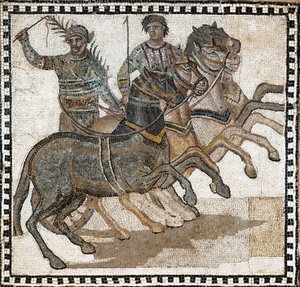 Sirkuskohtaus antiikin Roomassa. Mosaiikki, 3 vuosisata tekijältä Roman
