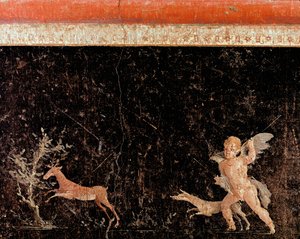Amor metsästää peuroja (fresko tekijältä Roman