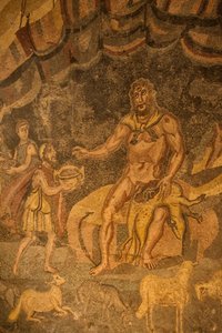 Kyklooppilattiamosaiikki, Villa Romana del Casale, Piazza Armerina, Sisilia, Italia (kuva) tekijältä Roman