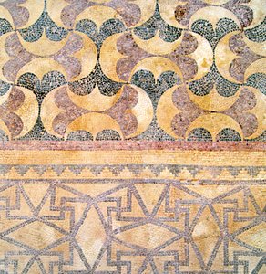 Yksityiskohta geometrisesta laattatyöstä, Theseuksen talo, Pafos, Kypros-mosaiikki tekijältä Roman