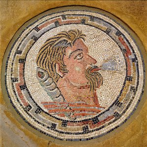 Miehen pää, roomalainen mosaiikki Orfeuksen talosta, 3. vuosisata jKr. (mosaiikki) tekijältä Roman
