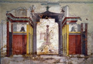 Sisäkuva naamiohuoneen freskoista tekijältä Roman