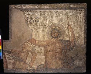 Mosaiikki House of Menander kanssa Zeus, 3. - 4. vuosisadat (kalkkikiven ja marmorin tesserat) tekijältä Roman