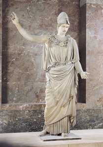 Pallas de Velletri, kypärällisen Athenan patsas, roomalainen kopio kreikkalaisesta alkuperäisestä Alkameneille tai Cresilaksille, n. 420-10 eKr. (marmori) (katso yksityiskohdat 164612-164615)