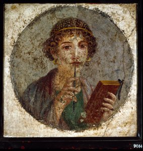 Muotokuva olettaa Saphosta (tai sapphosta) kreikkalaista runoilijaa. Roomalainen nainen kirjalla ja kynällä (kynä tai tyyli), Pompejista, Napolista, Italiasta