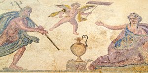 Poseidon ja Amymone, Dionysoksen talo, Paphos, Kypros (mosaiikki) tekijältä Roman