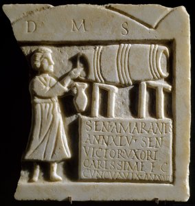 Relief, joka kuvaa tavernakohtausta (marmori) tekijältä Roman