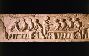 Leipomoa kuvaava reliefi Eurysaces leipurin haudasta Porta Maggioressa, Roomassa, 50-20 eaa. tekijältä Roman