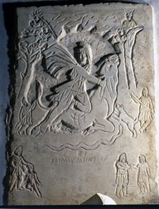 Reliefi, joka kuvaa iranilaista jumaluutta Mithraa (tai Mitraa), joka teurastaa härän, siihen liittyvän eläimen. 4. vuosisadalla. Palazzo dei Conservatori, Rooma. tekijältä Roman