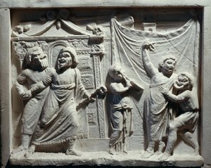 Relief teatterikohtauksesta komediasta "Andria", kirjoittanut Publius Terentius Afer (relief) tekijältä Roman