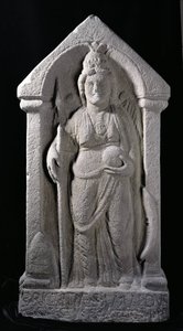 Reliefveistos, joka kuvaa Brigantiaa, pohjois-Britannian alkuperäisjumalattarta, roomalaisena jumalattarina Birrensistä, Middlebiestä, Dumfriesshiresta (kivi) tekijältä Roman
