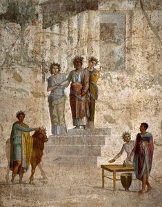 Roomalainen taide: "" Jason kasvot setäänsä Peliasta"" Roomalainen fresko 3. pompeilaisesta tyylistä Pompejin paikalta. 40-60 jKr. Napoli (fresko) tekijältä Roman