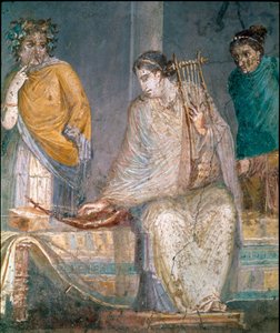 Roomalainen taide: cythared. Fresko Castellammare di Stabian paikalta lähellä Napolia.1. vuosisadalla jKr. (fresko) tekijältä Roman