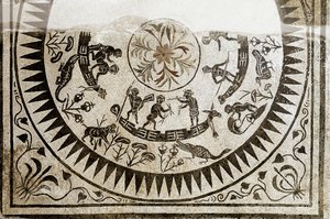 Roomalainen taide: metsästys ja kalastus pygmeesit. 3. vuosisadan mosaiikki. National Roman Museum (tai Terme) Rooma tekijältä Roman