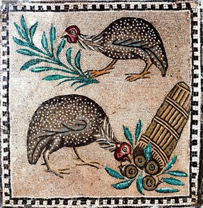 Roomalainen taide: helmikanaa edustava mosaiikki. 1. tai 2. vuosisadalla eaa. Rooma, Kansallinen roomalainen museo - roomalainen taide: helmikanamosaiikki. 1. tai 2. vuosisadalla eaa. Romanon kansallismuseo, Rooma, Italia tekijältä Roman