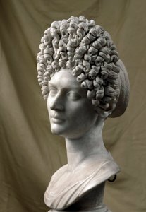 Roomalainen taide: naisen muotokuva Flaviuksen ajalta. 80-100 jKr. Marmori veistos. Himmeä. 38 cm. Rooma, Musei Capitolini tekijältä Roman