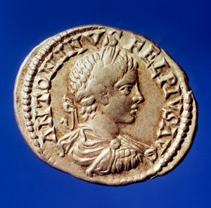 Roomalainen taide: hopeadenier, jossa on Rooman keisari Elagabalin (Heliogabale tai Marcus Aurelius Antoninus) (204-222 jKr) kuva Paris, B.N. tekijältä Roman