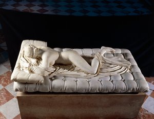 Nukkuva Hermafrodiitti, kopio 2. vuosisadan eKr. alkuperäiskappaleen mukaan, Diocletianuksen kylpylästä, Roomasta (marmori) tekijältä Roman