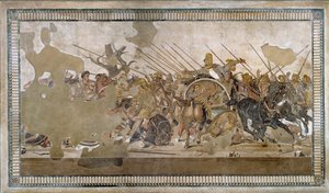 Aleksanteri III Suuren voitti Issoksen taistelun Darios (Darius) III Codomania (335 - 331 eKr.) vastaan - Pompejin mosaiikki - tekijältä Roman