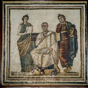 Vergilius (Virgilio) ja kaksi muusaa (Clio ja Melpomene) - 300-luvun alku tekijältä Roman