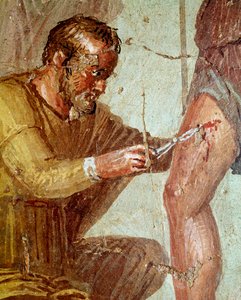 Haavoittunutta Aeneasta hoitaa Iapyx Venuksen avustuksella (fresko, 54-79 jKr.) tekijältä Roman