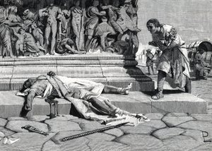 Publius Clodius Pulcherin (92-52 eKr.) ruumis löydetty Rooman via apiasta (kaiverrus) tekijältä Roman