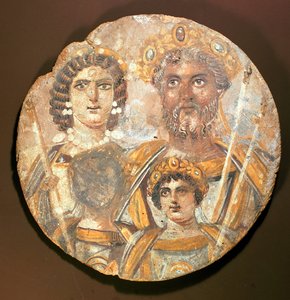 Tondo: Paneeli Septimius Severuksen perheestä, noin 200 jKr. tempera puulle