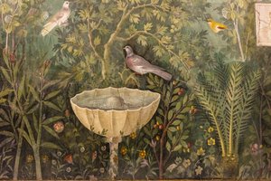 Puutarhan yksityiskohta. Fresko Kultaisen rannekorun talosta Casa del Bracciale d