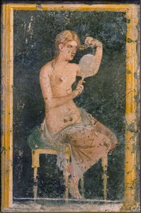 Nainen peilin kanssa, 1. H. 1. vuosisata. ILMOITUS. tekijältä Roman Pompeian wall painting.