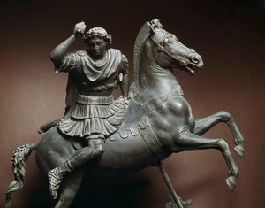 Aleksanteri Suuri (356-323 eKr.) hevosella Hevonen olisi Bucephale. Pronssiveistos Lysippe of Sicyone (395-305 eKr.) Napolin alkuperäisteoksen mukaan, Museo Archeologico Nazionale