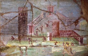 Muinainen roomalainen fresko maisemalla Pompejista tekijältä Roman Roman
