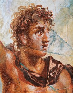 Yksityiskohta Aleksanteria kuvaavasta freskosta Aleksanterin (Ares) ja Stateiran (Aphrodite) avioliitosta, Regio 6 Insula Occidentalis 39, Pompei (UNESCOn maailmanperintöluettelo) tekijältä Roman Roman